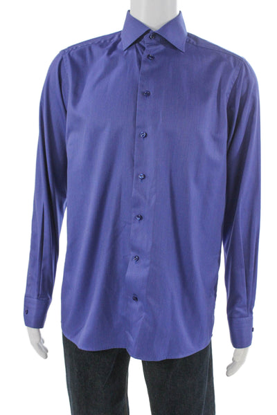 Eton Mens Purple Cotton Collared Button Long Sleeve Dress Shirt Size M