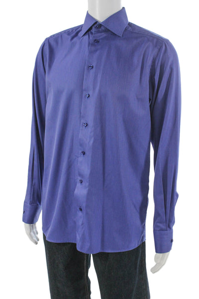Eton Mens Purple Cotton Collared Button Long Sleeve Dress Shirt Size M