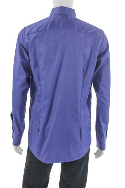 Eton Mens Purple Cotton Collared Button Long Sleeve Dress Shirt Size M