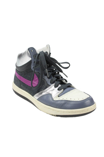 Nike Womens Metallic Panel Detail High Top Sneakers Silver Size 8.5