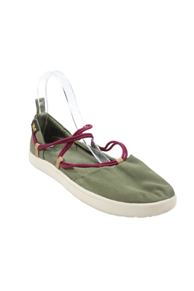 Teva Womens Strappy Elastic Lace Flats Green Size 8
