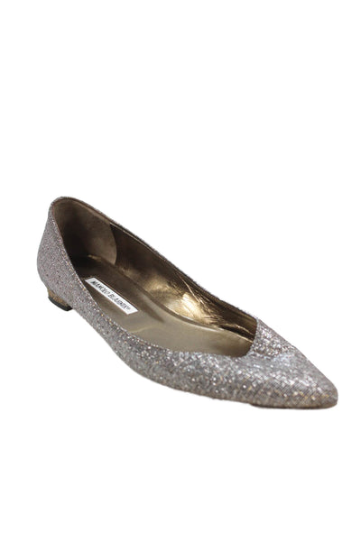 Manolo Blahnik Womens Metallic Pointed Toe Flats Silver Size 10.5