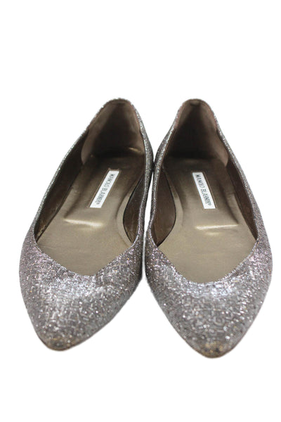 Manolo Blahnik Womens Metallic Pointed Toe Flats Silver Size 10.5