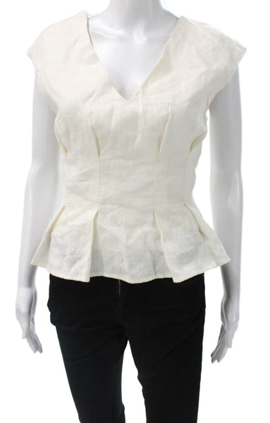 Zara Womens Linen V Neck Basic Blouse White Zip Sleeveless Size S