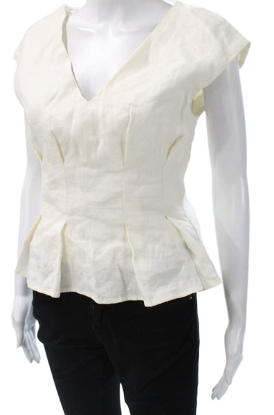 Zara Womens Linen V Neck Basic Blouse White Zip Sleeveless Size S