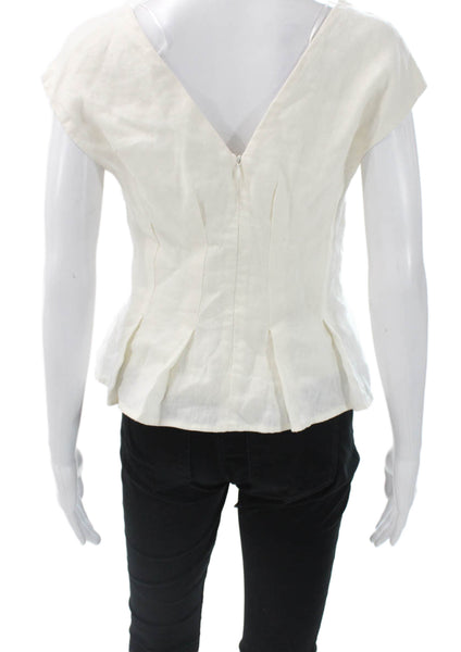 Zara Womens Linen V Neck Basic Blouse White Zip Sleeveless Size S