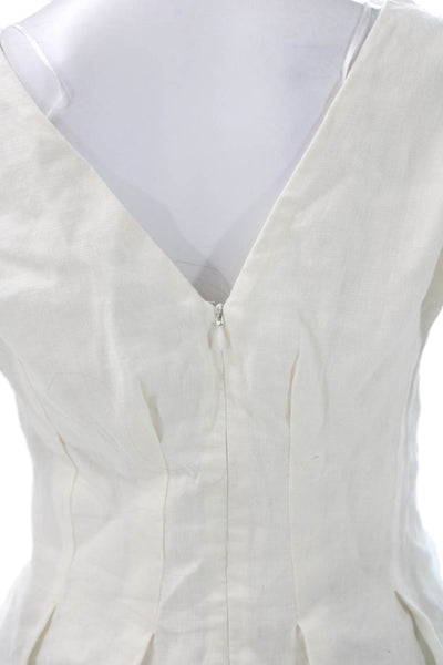 Zara Womens Linen V Neck Basic Blouse White Zip Sleeveless Size S