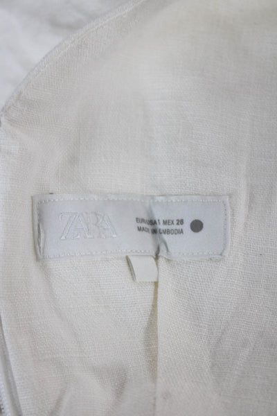 Zara Womens Linen V Neck Basic Blouse White Zip Sleeveless Size S