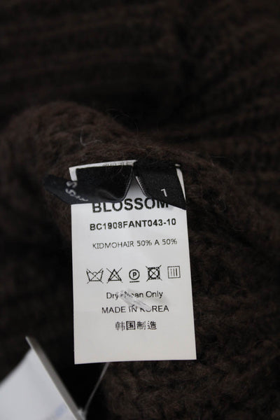 Blossom Women Pullover Sweater Kid Mohair Cowl Neck Long Sleeve Brown Size 1