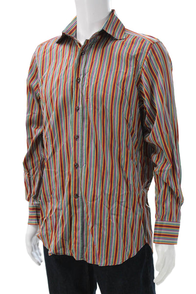 Etro Mens Buttoned Down Cotton Striped Long Sleeve Multicolor Size S