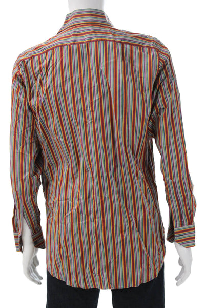 Etro Mens Buttoned Down Cotton Striped Long Sleeve Multicolor Size S