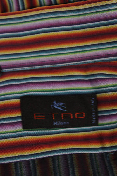 Etro Mens Buttoned Down Cotton Striped Long Sleeve Multicolor Size S