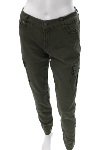 7 For All Mankind Women Cargo Pants Green Low Rise Button Fly Size 30