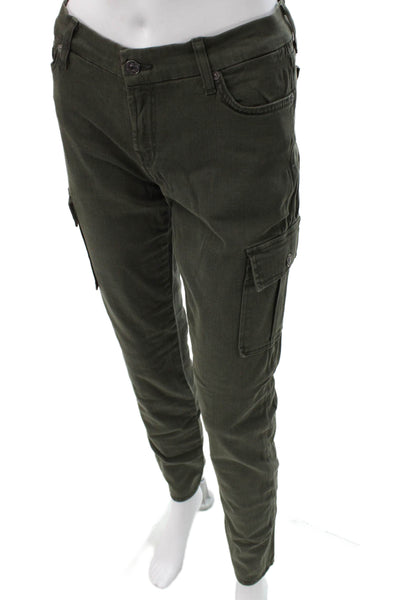 7 For All Mankind Women Cargo Pants Green Low Rise Button Fly Size 30