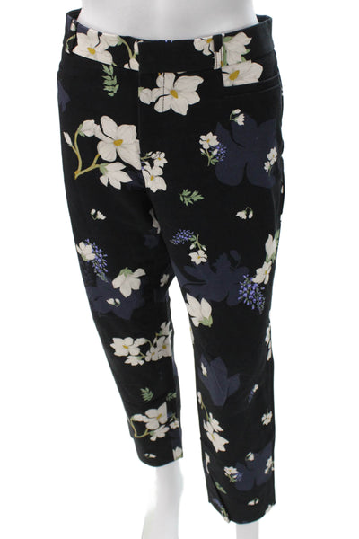Banana Republic Womens Ankle Pants Black Floral Cotton Button Size 10