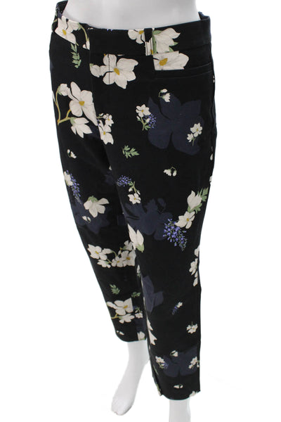 Banana Republic Womens Ankle Pants Black Floral Cotton Button Size 10