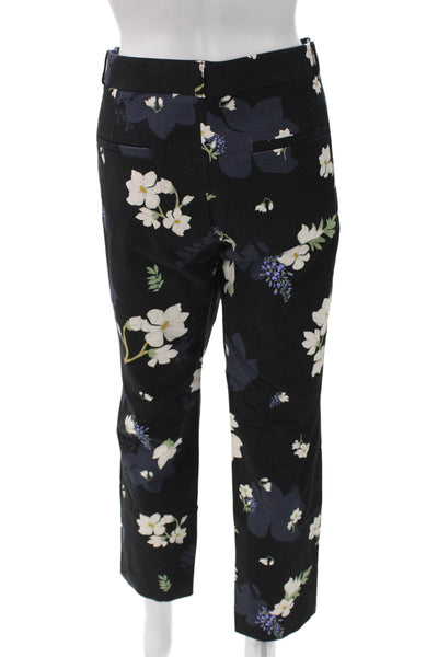 Banana Republic Womens Ankle Pants Black Floral Cotton Button Size 10