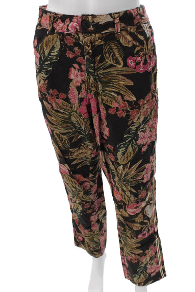 Chino Anthropologie Women Chino Pants Black Floral Cotton Button 28in Size 30