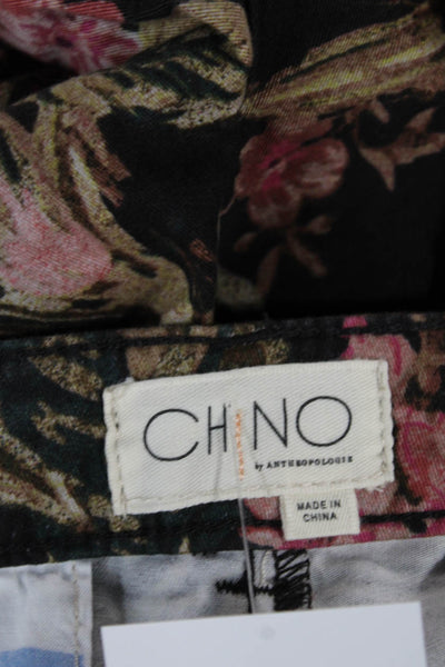 Chino Anthropologie Women Chino Pants Black Floral Cotton Button 28in Size 30