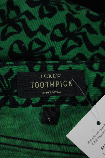 J Crew Womens Skinny Green Geometric Cotton Jeans Size 31