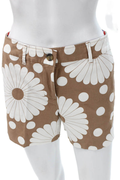 Boden Womens Chino Floral Cotton Brown Button Shorts Size 4