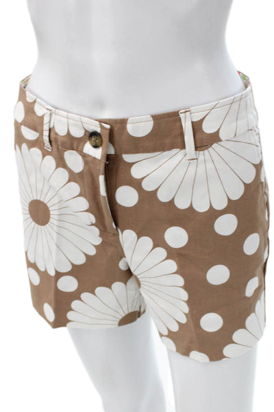 Boden Womens Chino Floral Cotton Brown Button Shorts Size 4
