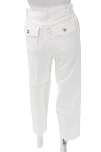 Spanx Women Capri Pants White Cotton Button Size S