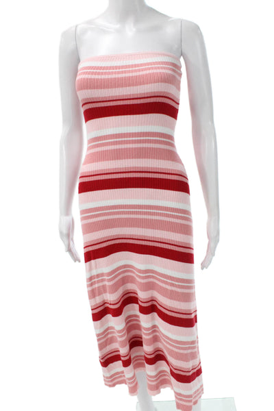 Sabo Women Bodycon Striped Off Shoulder Cotton Midi Dress Sleeveless Size 1