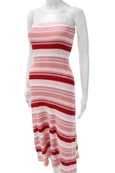 Sabo Women Bodycon Striped Off Shoulder Cotton Midi Dress Sleeveless Size 1