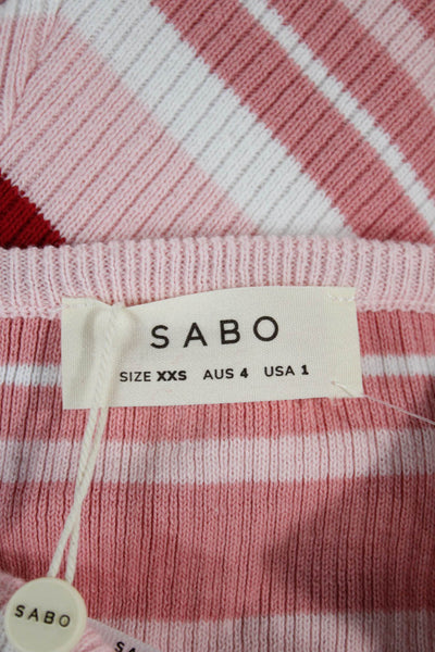 Sabo Women Bodycon Striped Off Shoulder Cotton Midi Dress Sleeveless Size 1