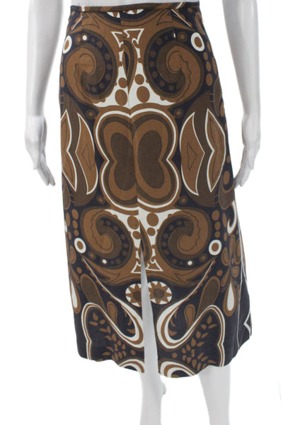 Shannon Mclean Womens Straight Pencil Skirt Brown Cupro Geometric Zip Size S