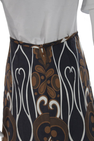 Shannon Mclean Womens Straight Pencil Skirt Brown Cupro Geometric Zip Size S