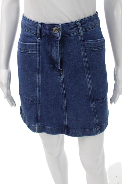 Boden Women Straight Pencil Denim Skirt Button Blue Size 2P