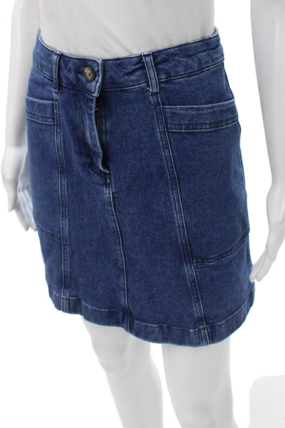 Boden Women Straight Pencil Denim Skirt Button Blue Size 2P