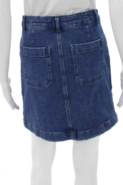 Boden Women Straight Pencil Denim Skirt Button Blue Size 2P