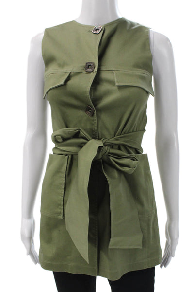 Shannon Mclean Womens Sleeveless Cotton Jacket Green Button Round Neck Size S