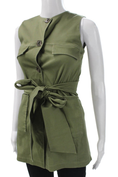 Shannon Mclean Womens Sleeveless Cotton Jacket Green Button Round Neck Size S