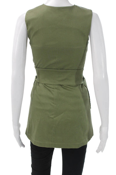 Shannon Mclean Womens Sleeveless Cotton Jacket Green Button Round Neck Size S