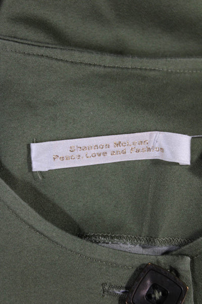 Shannon Mclean Womens Sleeveless Cotton Jacket Green Button Round Neck Size S