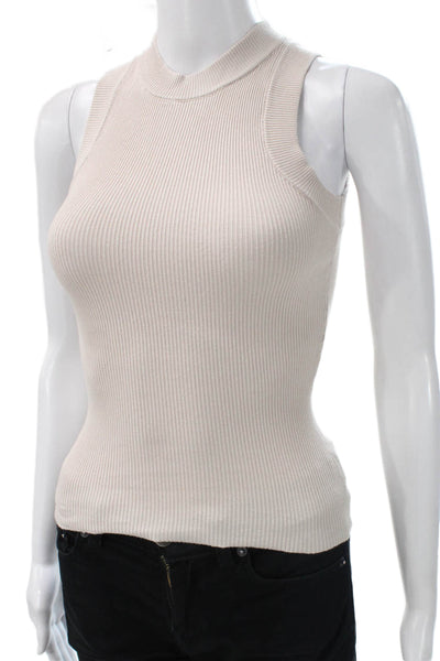 Dissh Womens Striped Cotton Mock Neck Sleeveless Tank Beige Size 2