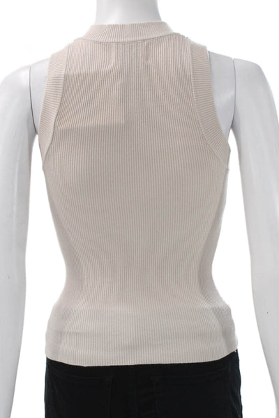 Dissh Womens Striped Cotton Mock Neck Sleeveless Tank Beige Size 2