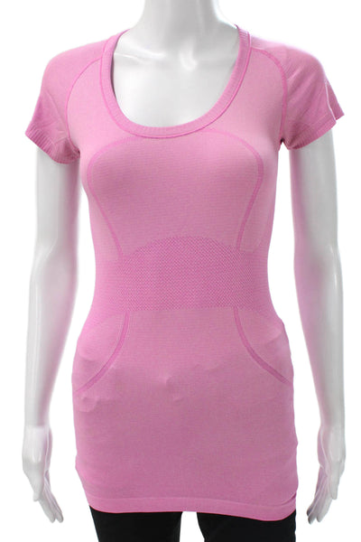 Lululemon Women Pink Nylon Scoop Neck Basic T-Shirt Short Sleeve Size 4