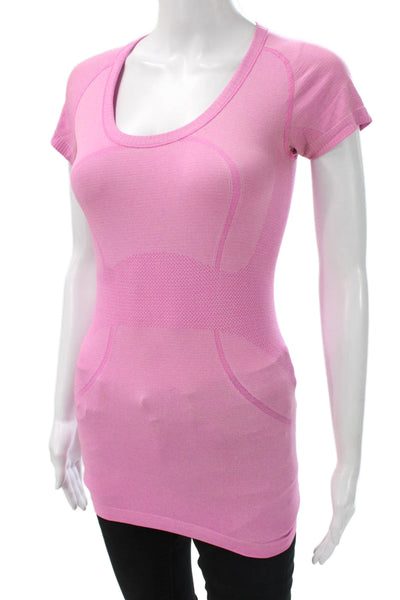 Lululemon Women Pink Nylon Scoop Neck Basic T-Shirt Short Sleeve Size 4