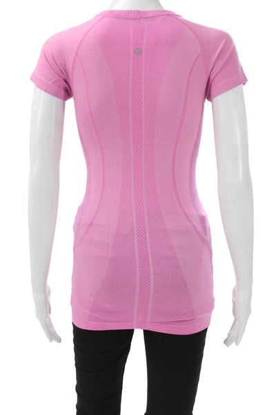 Lululemon Women Pink Nylon Scoop Neck Basic T-Shirt Short Sleeve Size 4