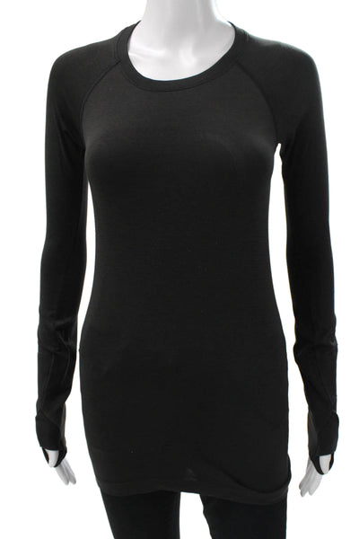 Lululemon Women Basic Black Long Sleeve T-Shirt Nylon Crew Neck Size 4