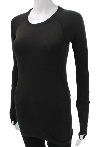 Lululemon Women Basic Black Long Sleeve T-Shirt Nylon Crew Neck Size 4