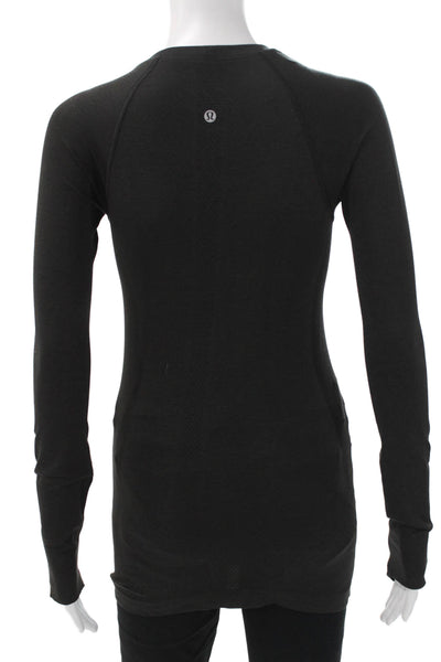 Lululemon Women Basic Black Long Sleeve T-Shirt Nylon Crew Neck Size 4