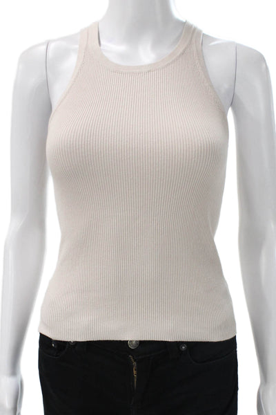 Dissh Womens Basic Beige Cotton Sleeveless Tank Round Neck Size XS