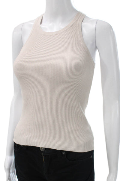 Dissh Womens Basic Beige Cotton Sleeveless Tank Round Neck Size XS