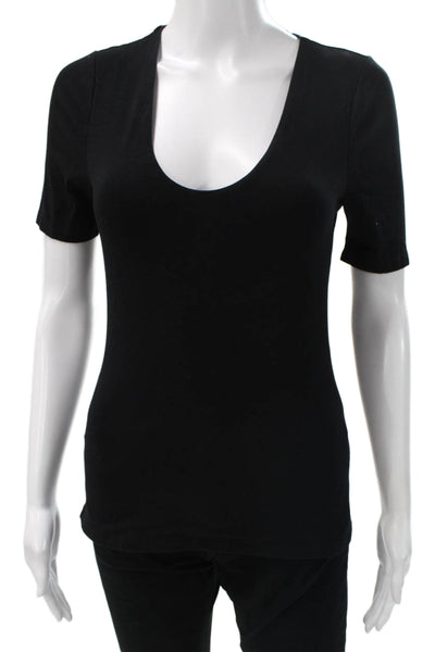 Boden Womens Black Cotton Scoop Neck Short Sleeve Basic T-Shirt Size 2